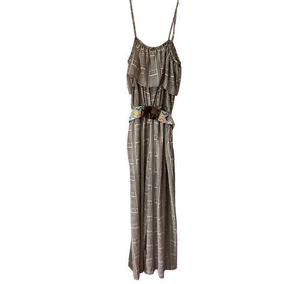 Flying Tomato Pants - flying tomato Boho Maxi pants W/ Geometric Print & Beaded Belt - Sleeveless Spag